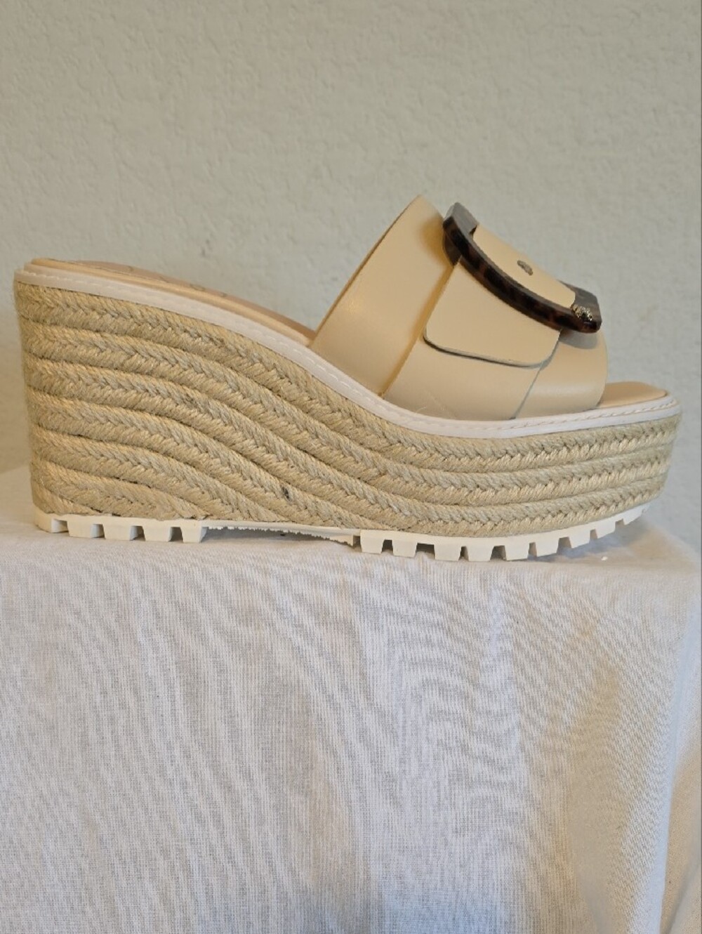Sam Edelman "Livi Sand Leather" Espadrille Wedge W/Tortoise Buckle Size 7.5 NWOT - Picture 11 of 16